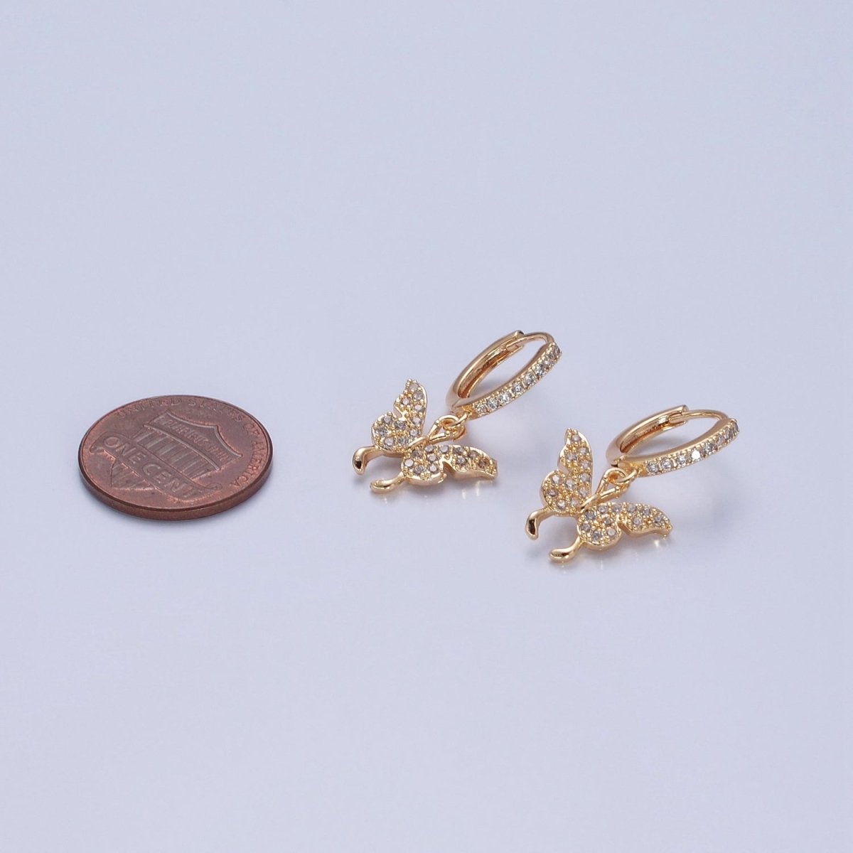 Dainty Gold Filled Huggie Earring with Butterfly Charm V-440 - DLUXCA