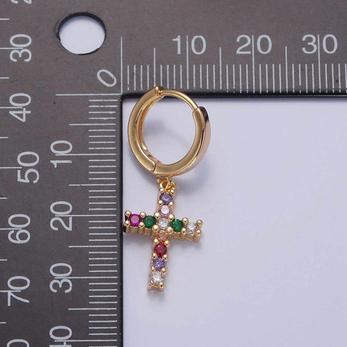 Dainty Gold Filled Huggie Earring with Cross Charm V-435 - DLUXCA
