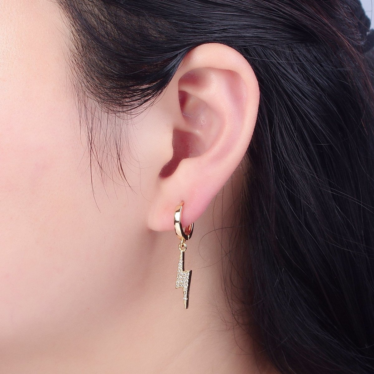 Dainty Gold Filled Huggie Earring with Thunder Bolt Charm V-442 - DLUXCA