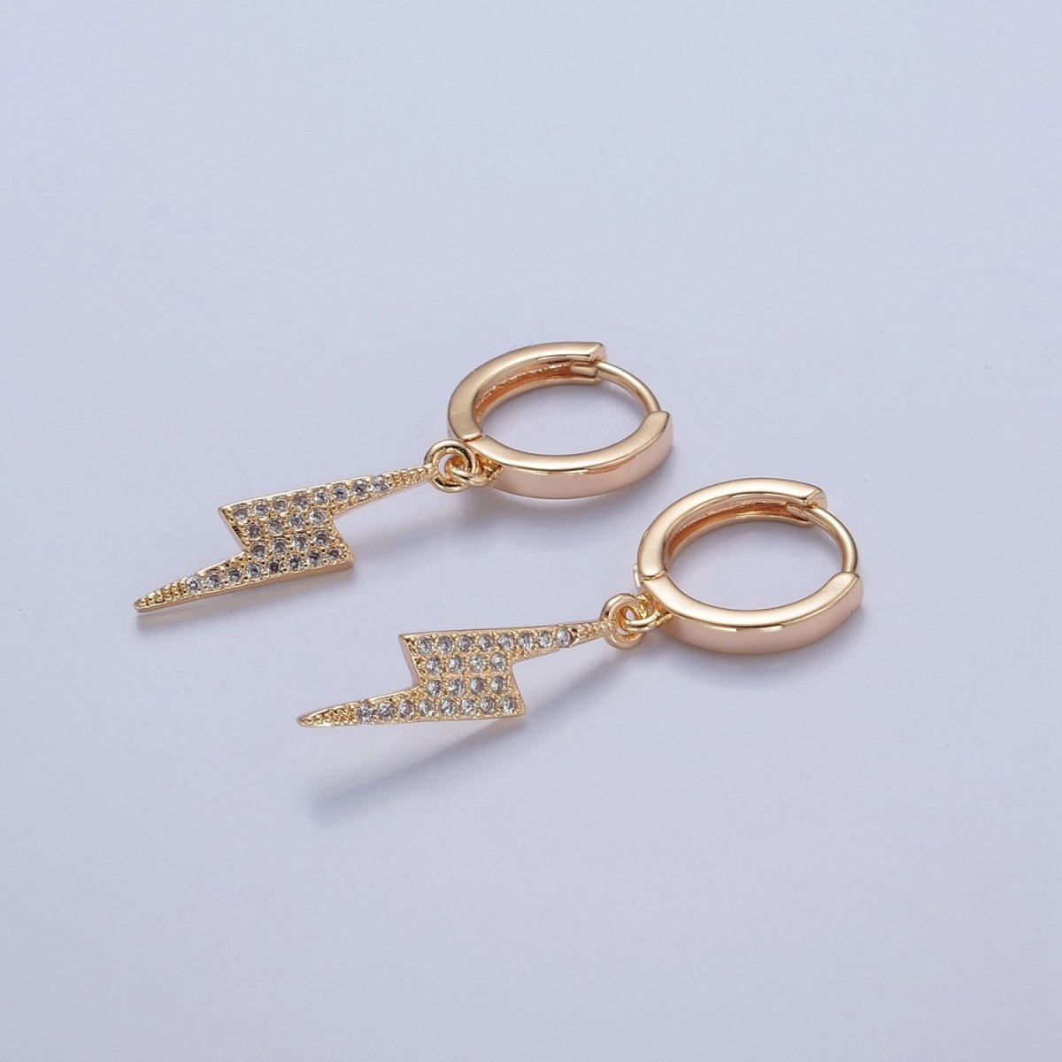 Dainty Gold Filled Huggie Earring with Thunder Bolt Charm V-442 - DLUXCA