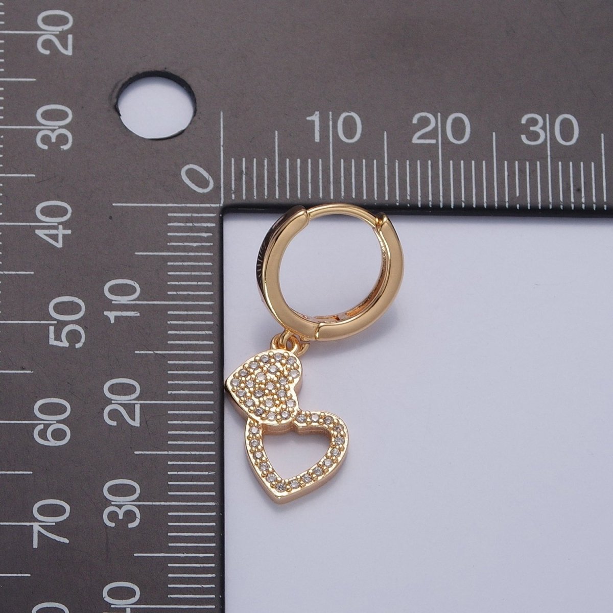 Dainty Gold Filled Huggie Earring with Two Heart Charm V-439 - DLUXCA