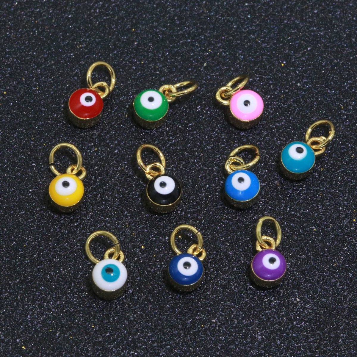 Dainty Gold Filled Mini Enamel Evil Eyes Charm, Tiny Round Evil Eye Charm, Pendants for Necklace Bracelet Earring add on charm - DLUXCA