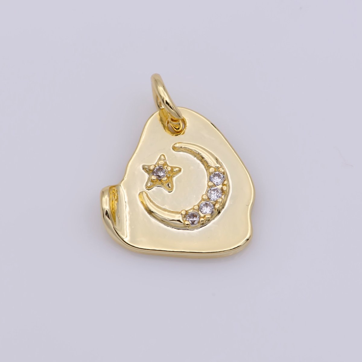 Dainty Gold Filled Moon and Star Triangle Charm, Gold Crescent Moon Pendant Celestial Jewelry Gold Geometric Charm Necklace Earring Bracelet C-659 - DLUXCA