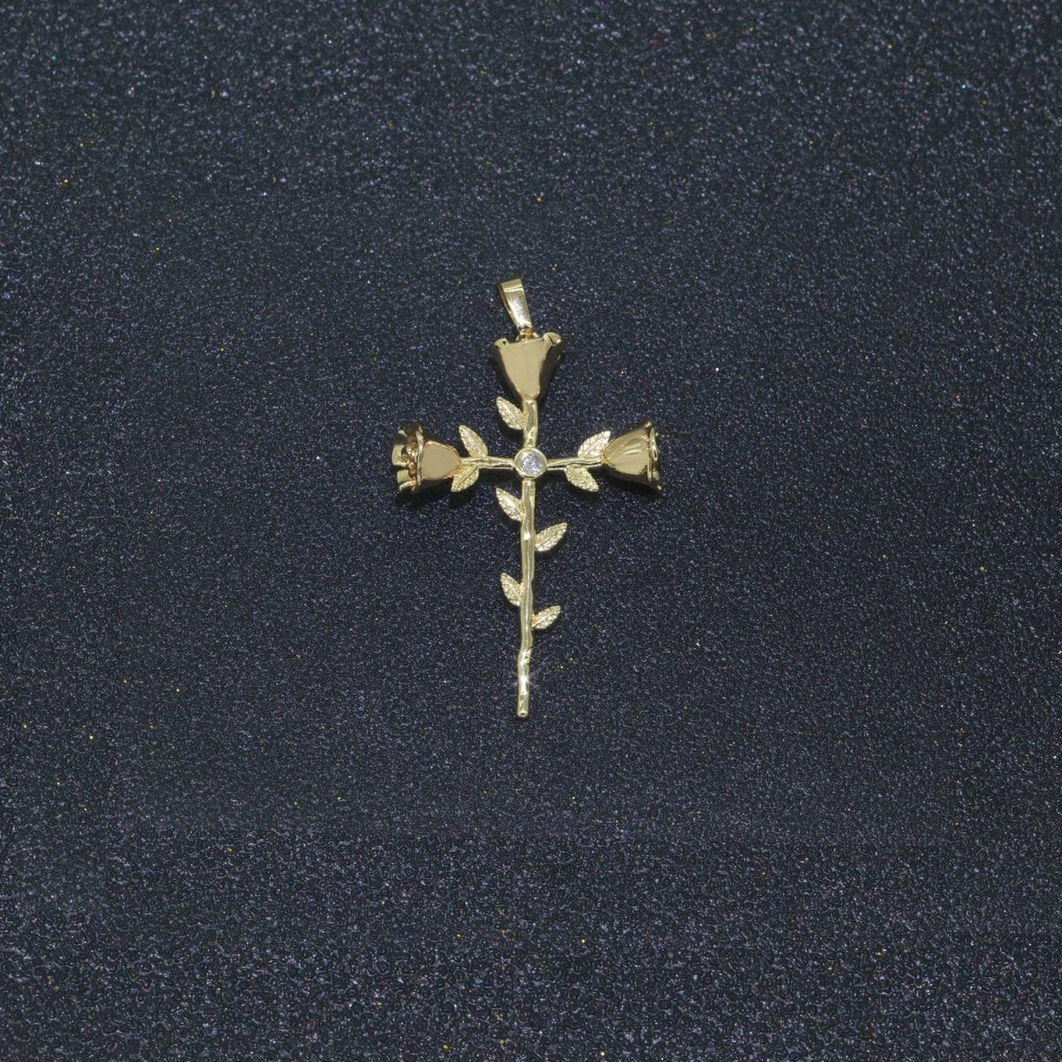 Dainty Gold Filled Rose Cross Charms Cross Pendants Rose Vine Religious Charms Rosary Parts Jewelry Supplies J-903 - DLUXCA