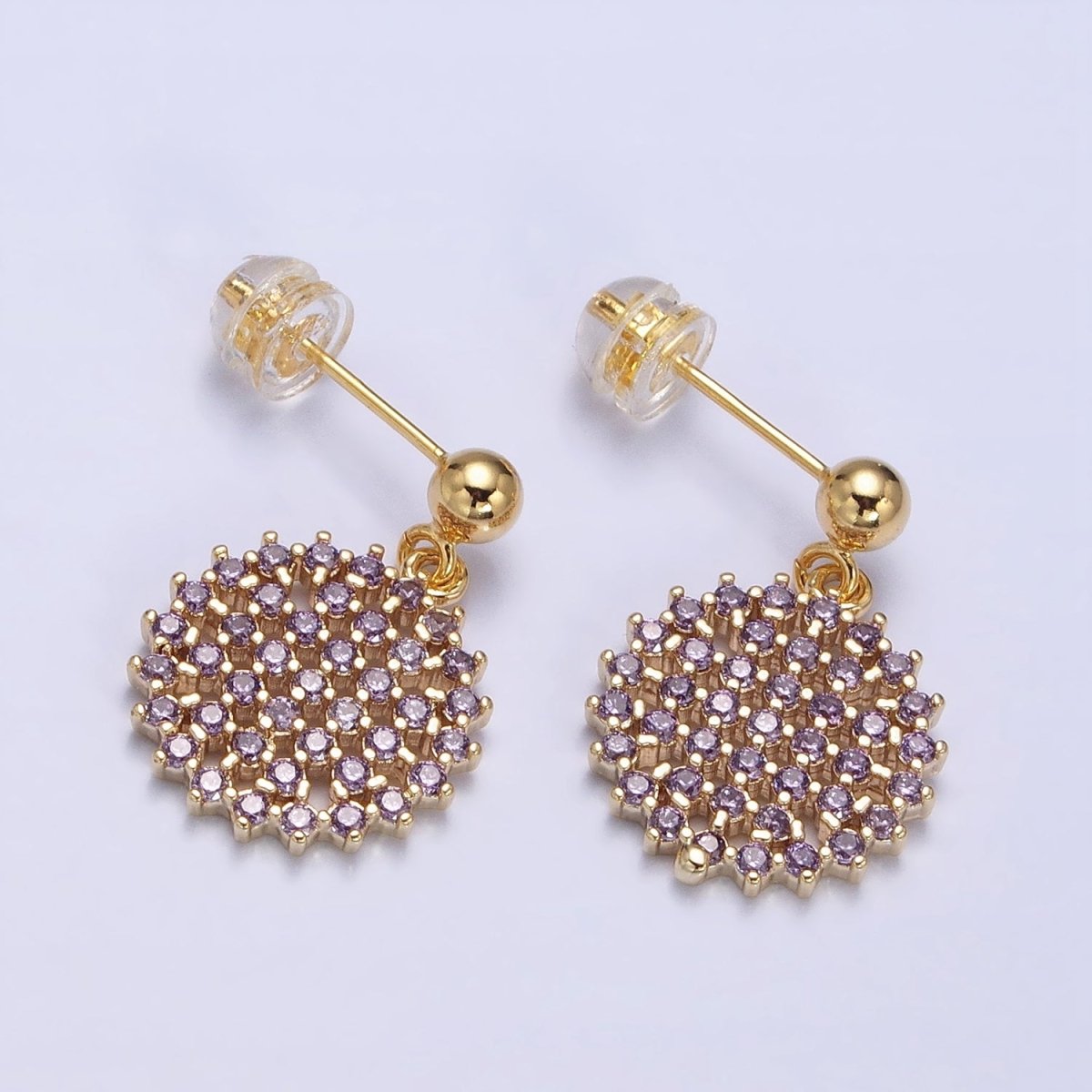 Dainty Gold Filled Stud Earring with Round Circle CZ Charm Dangle Charm Multi Color CZ Stone AD1516 - AD1519 - DLUXCA