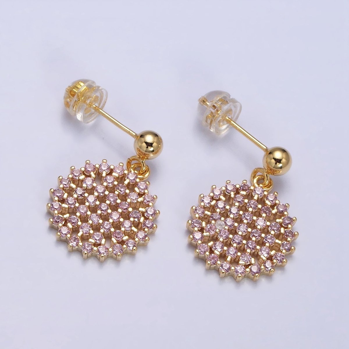 Dainty Gold Filled Stud Earring with Round Circle CZ Charm Dangle Charm Multi Color CZ Stone AD1516 - AD1519 - DLUXCA