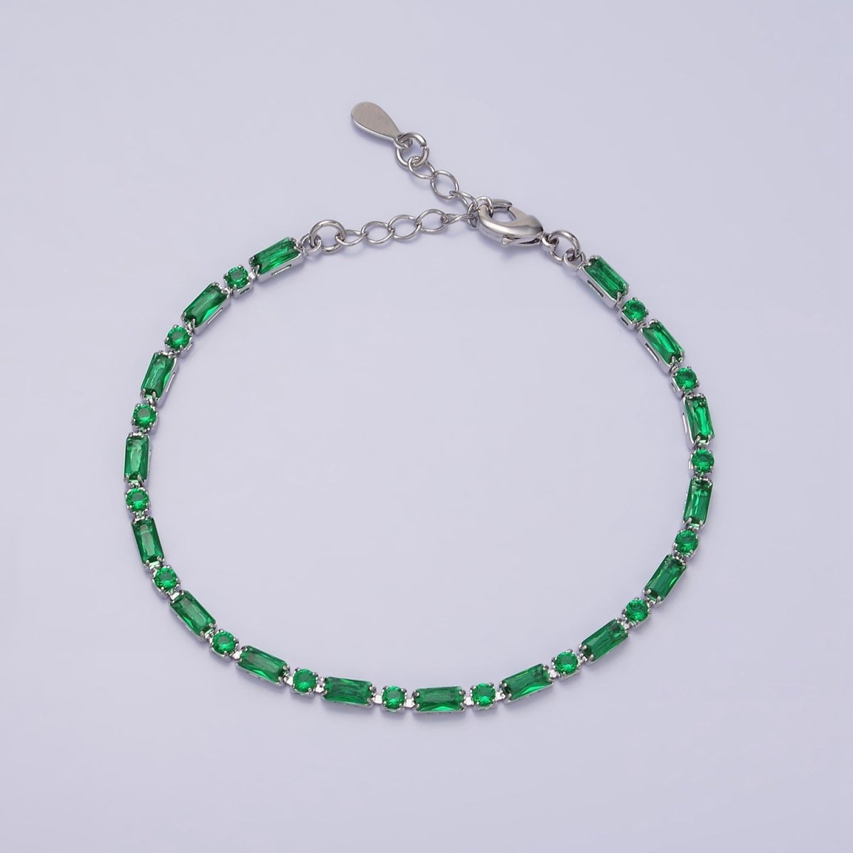 Dainty Gold Filled Tennis Bracelet Emerald Green Mix Baguette Round Clear Pink Green Cubic Zirconia Link Tennis Bracelet Minimalist Jewelry | WA-1824 - WA-1829 Clearance Pricing - DLUXCA