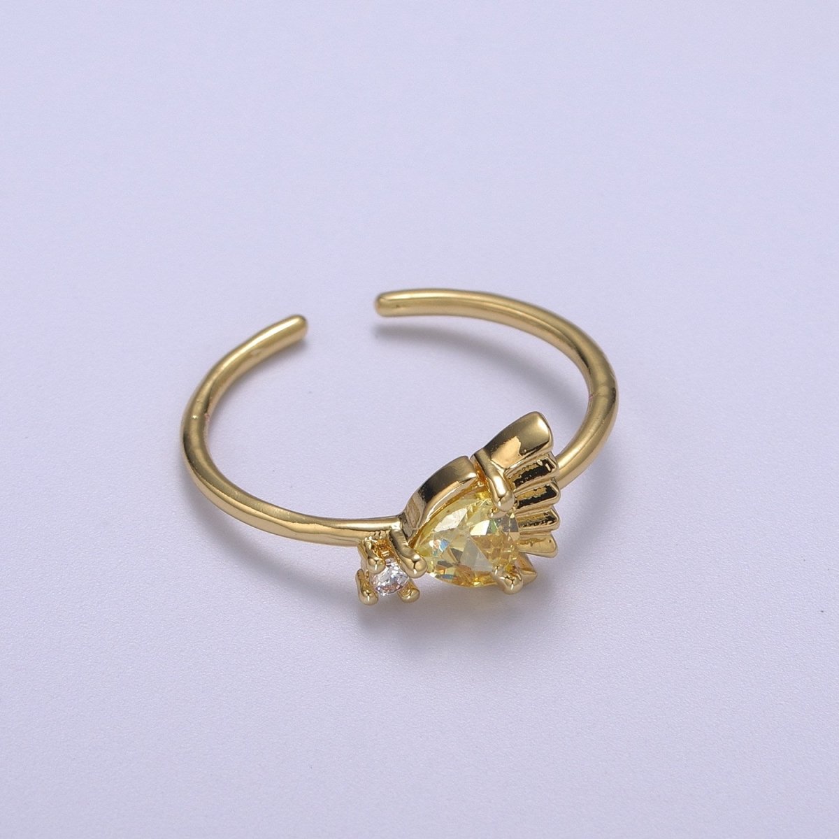 Dainty Gold Fish ring, Gold Mini Animal Pet Ring, Dainty Stackable Rings, Open Adjustable Ring Cz S-180 - DLUXCA