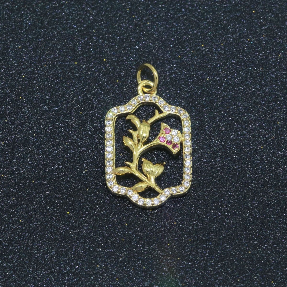 Dainty Gold Floral Vines Garden Charm Micro Pave Wild Flower pendant M-692 - DLUXCA