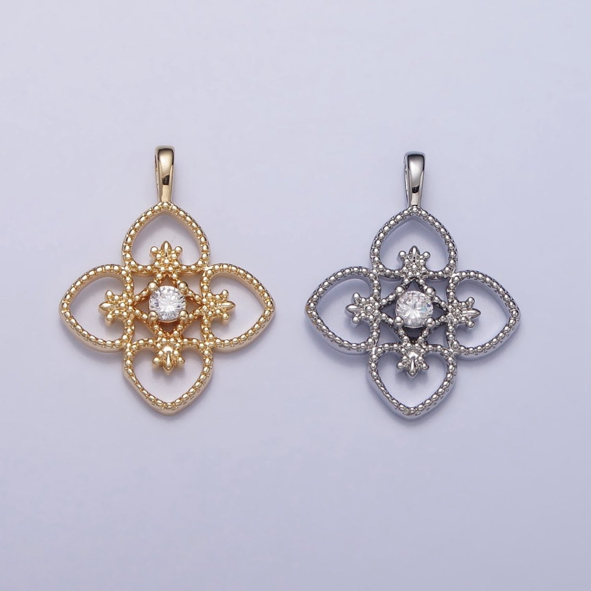 Dainty Gold Four Leaf Flower Clover Pendant For Bracelet Necklace Component AC351 - DLUXCA