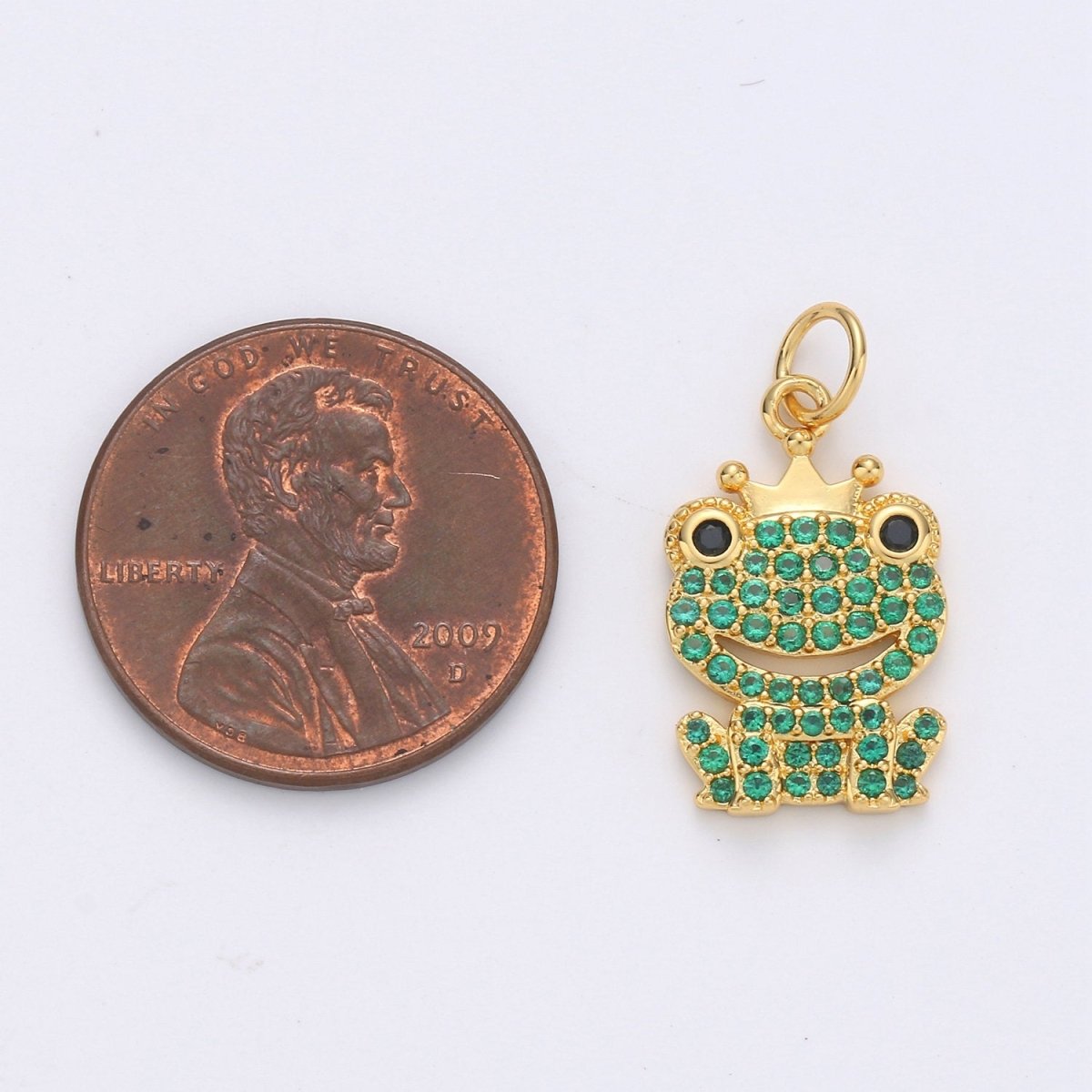 Dainty Gold Frog Pendant CZ Micro Pave Green Frog Charm D-121 D-122 - DLUXCA