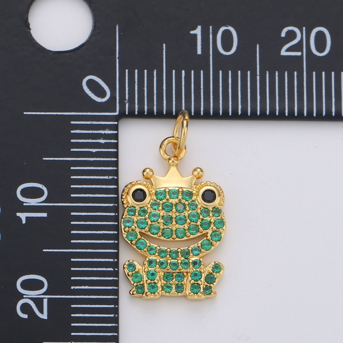 Dainty Gold Frog Pendant CZ Micro Pave Green Frog Charm D-121 D-122 - DLUXCA
