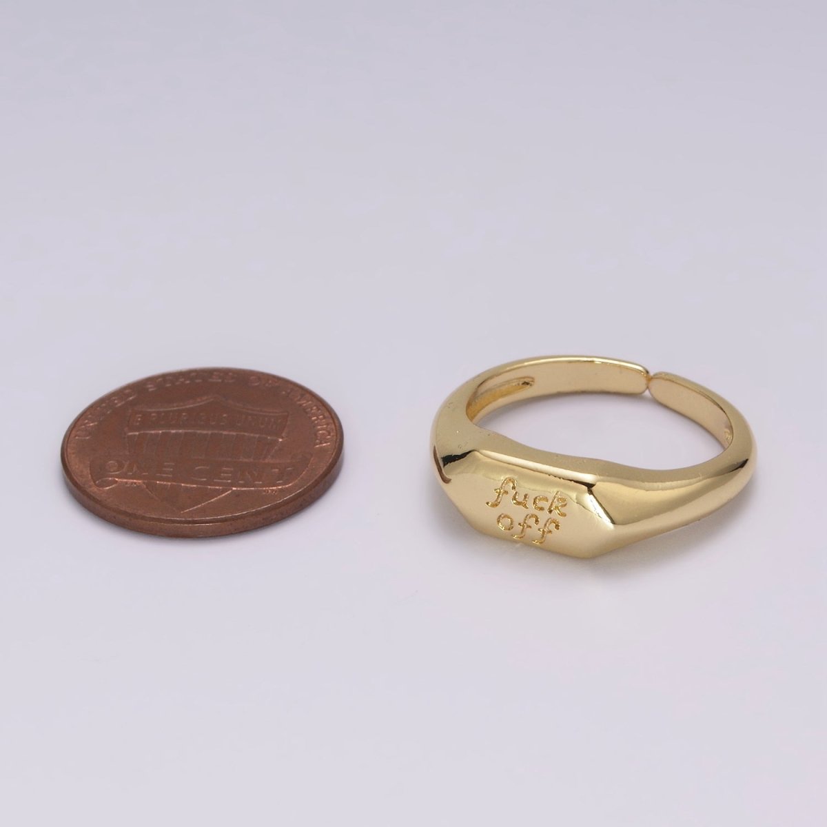 Dainty Gold Fuck Off Signet Ring Fuckoff rings Open Adjustable signet ring gold rings for women U-133 - DLUXCA