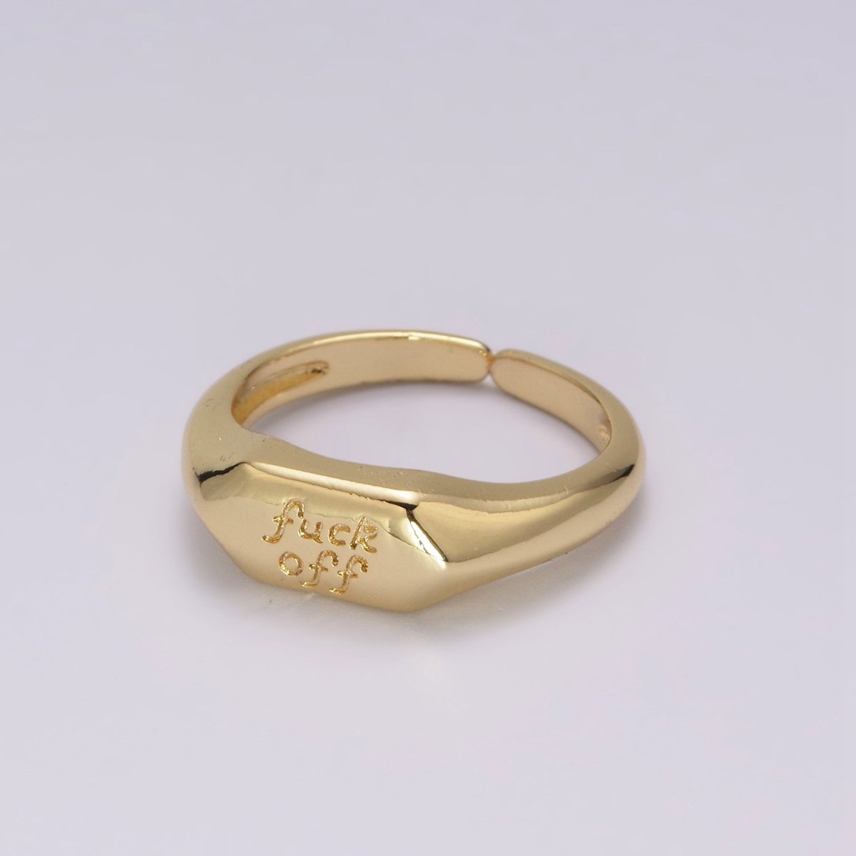 Dainty Gold Fuck Off Signet Ring Fuckoff rings Open Adjustable signet ring gold rings for women U-133 - DLUXCA