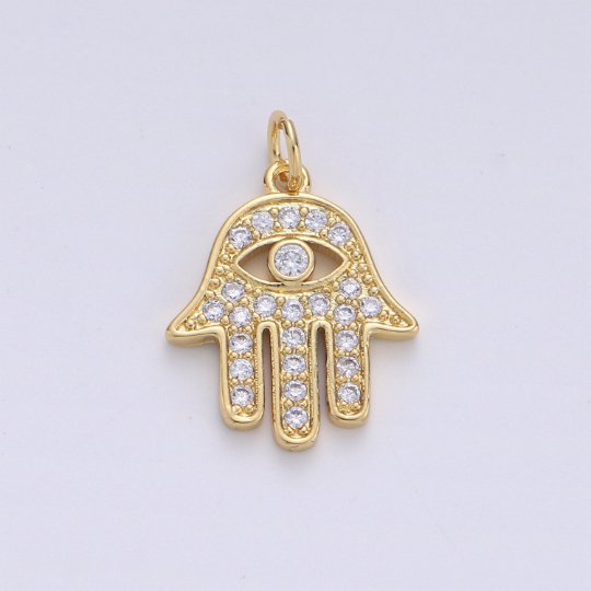 Dainty Gold Hamsa Hand Charm -14k Gold Filled small fatima Hand protection Micro Pave hand pendant for Bracelet Necklace earring Charm D-097 - DLUXCA