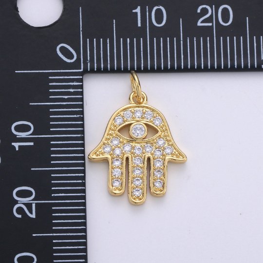 Dainty Gold Hamsa Hand Charm -14k Gold Filled small fatima Hand protection Micro Pave hand pendant for Bracelet Necklace earring Charm D-097 - DLUXCA