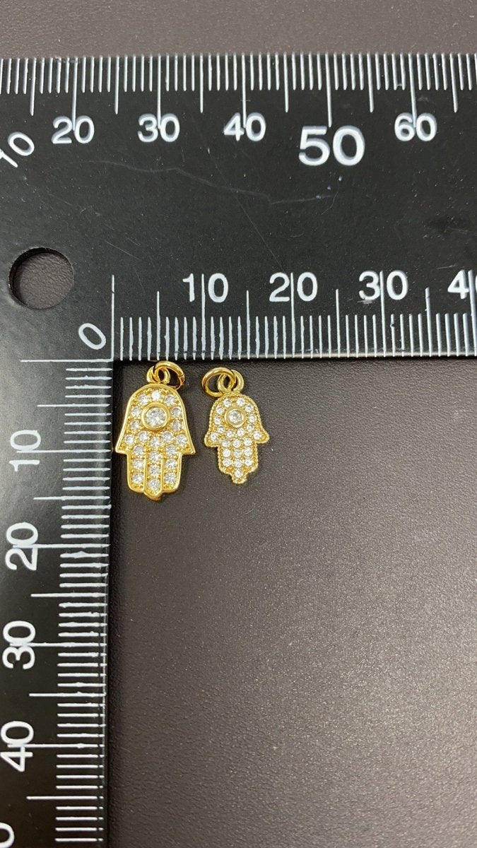 Dainty Gold Hamsa Hand Cubic Zirconia Charm for Bracelet Necklace Pendant Earring Findings for Jewelry Making E-544 E-582 - DLUXCA