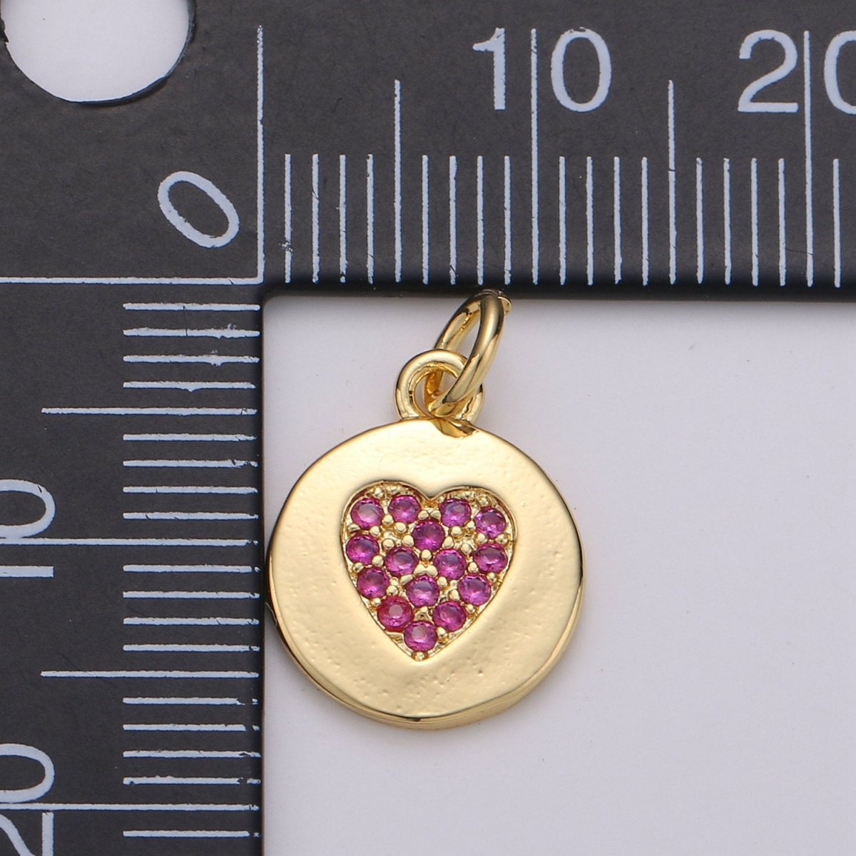 Dainty Gold Heart Charm, Disc Coin Charm gold Pendant, Minimalist Jewelry Making in 24k Gold Filled Findings for Bracelet Earring D-347 - DLUXCA