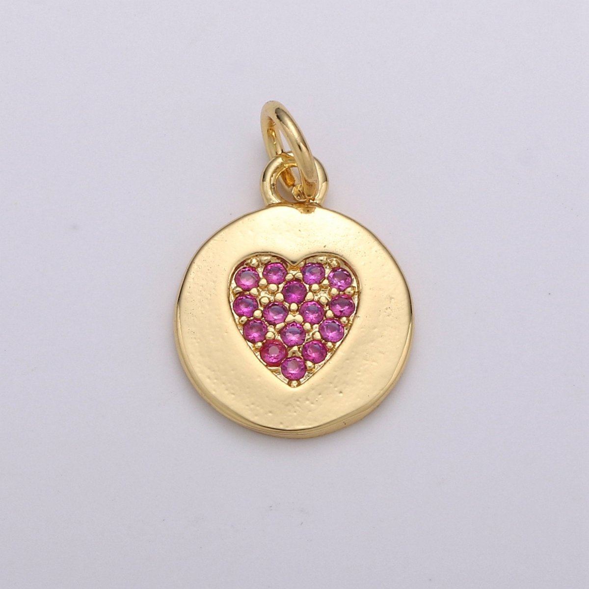 Dainty Gold Heart Charm, Disc Coin Charm gold Pendant, Minimalist Jewelry Making in 24k Gold Filled Findings for Bracelet Earring D-347 - DLUXCA