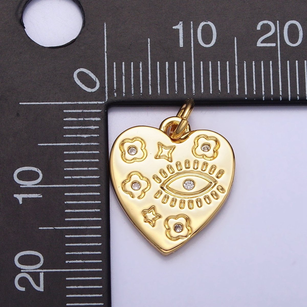 Dainty Gold Heart Medallion Charm Evil Eye Charm With CZ Flower Clover Design for Add on Charm AC1286 - DLUXCA