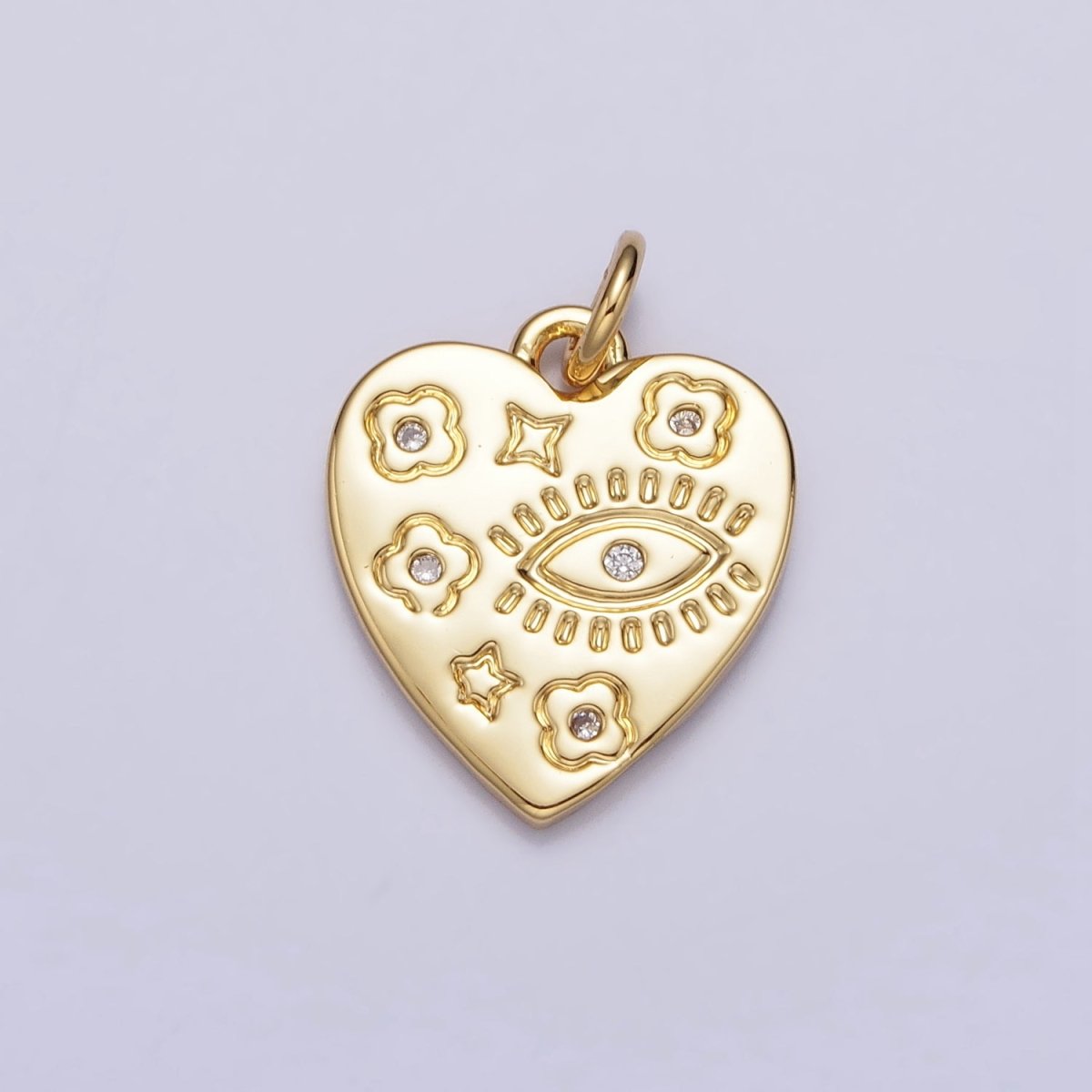 Dainty Gold Heart Medallion Charm Evil Eye Charm With CZ Flower Clover Design for Add on Charm AC1286 - DLUXCA