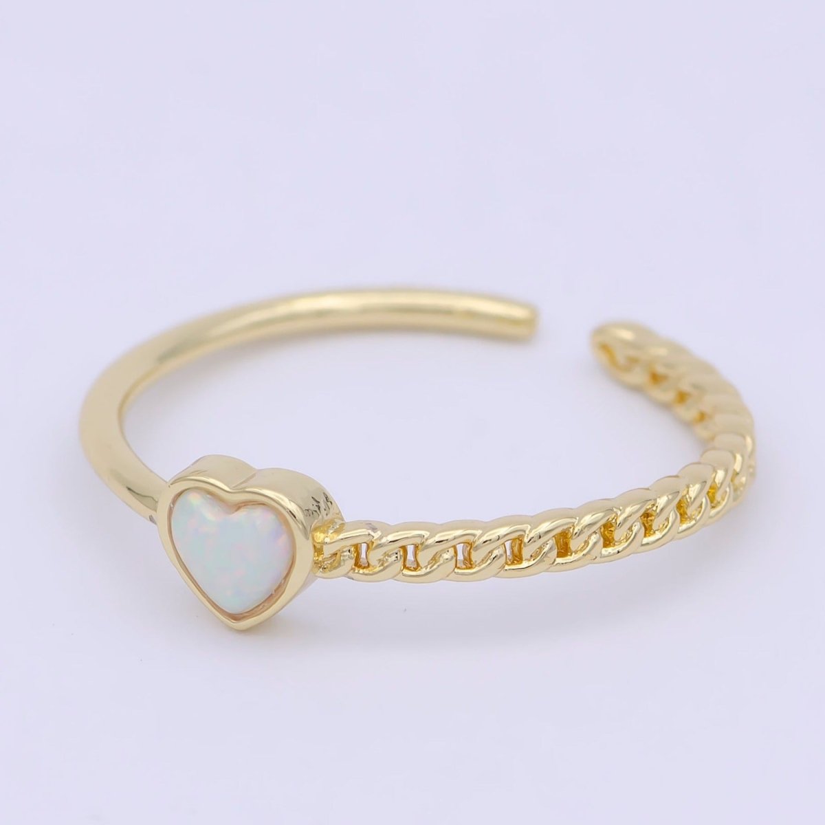 Dainty Gold Heart Ring With Opal Stone Fusion R-517 - DLUXCA