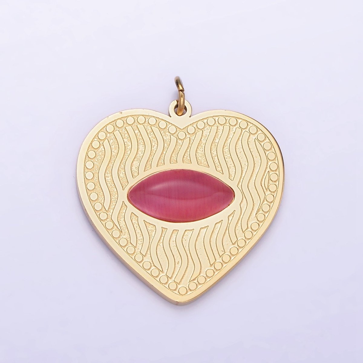 Dainty Gold Heart Stainless Steel Charm Red Eye Carnelian Stone Medallion Pendant | P1402 - DLUXCA