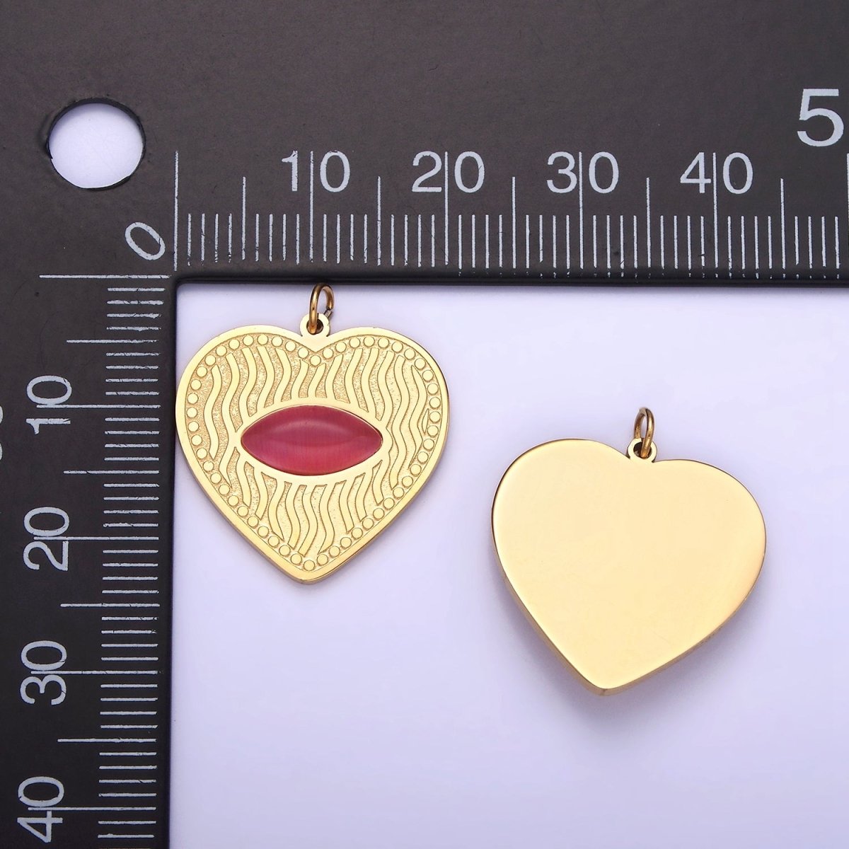 Dainty Gold Heart Stainless Steel Charm Red Eye Carnelian Stone Medallion Pendant | P1402 - DLUXCA