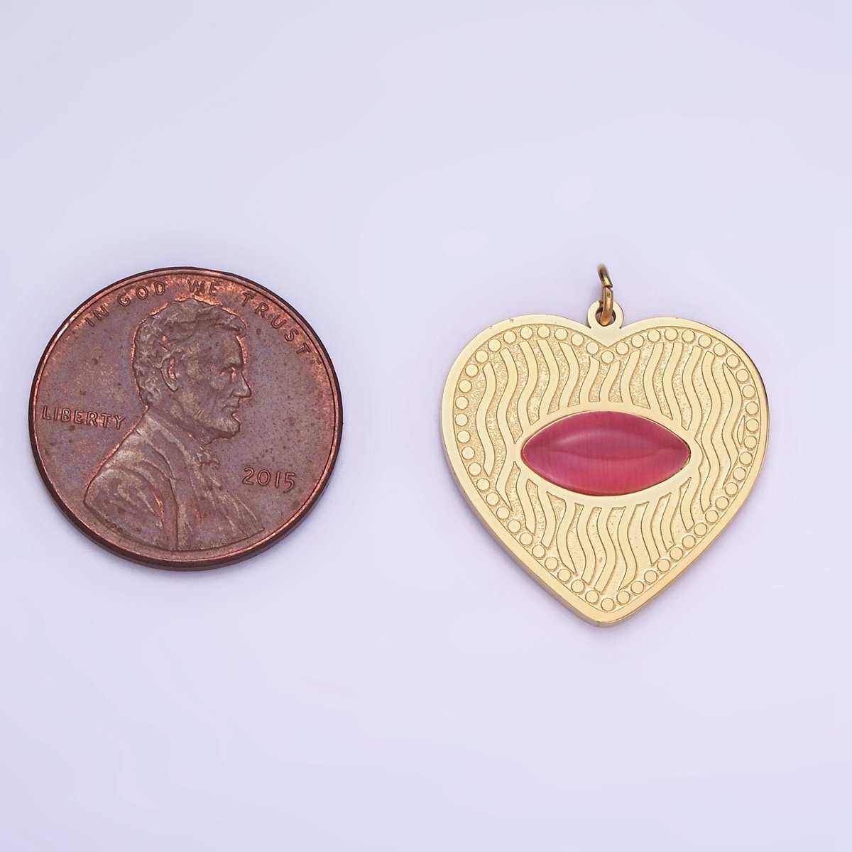 Dainty Gold Heart Stainless Steel Charm Red Eye Carnelian Stone Medallion Pendant | P1402 - DLUXCA