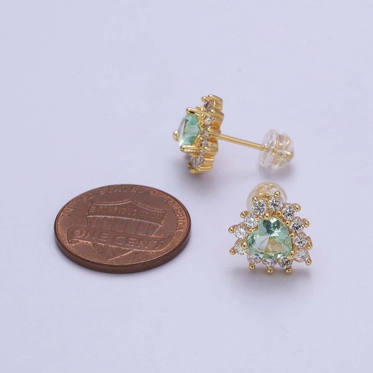 Dainty Gold Heart Stud Earrings Aqua Heart Cz Minimalist Delicate Earring 18K Gold Filled Stud Earring Valentine V-126 - DLUXCA