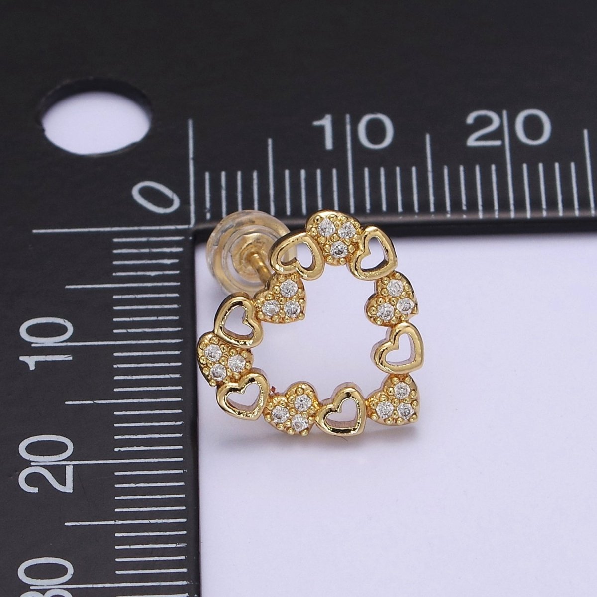 Dainty Gold Heart Stud Earrings Minimalist Delicate Earring 18K Gold Filled Stud Earring V-120 - DLUXCA
