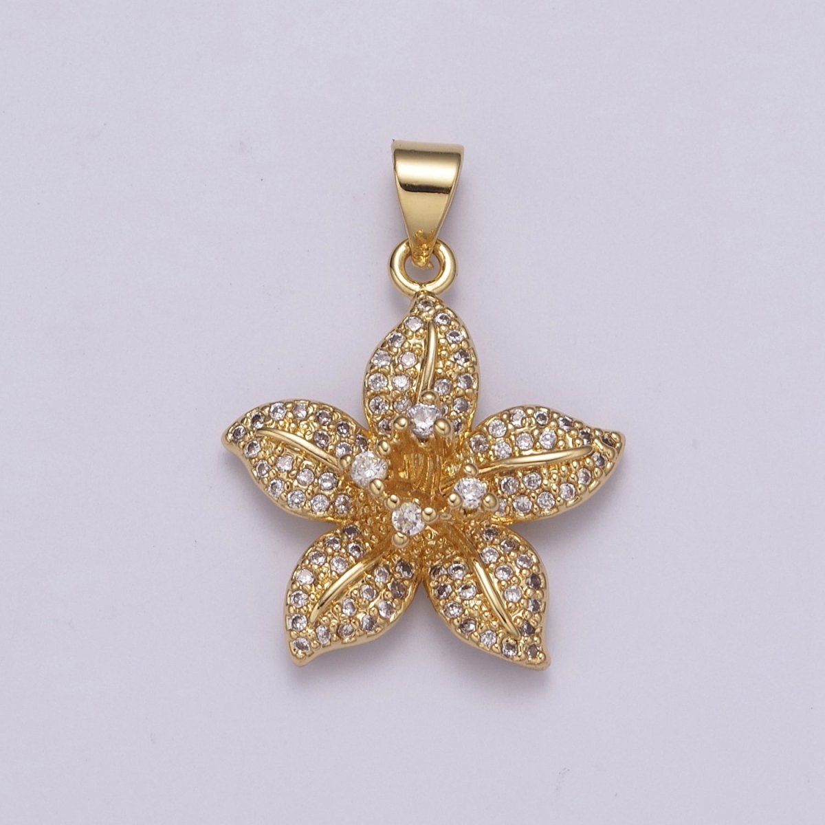 Dainty Gold Hibiscus Pendant Flower Floral Charm, Small Wild Flower Charm for Necklace Bracelet Micro Pave Jewelry N-526 - DLUXCA