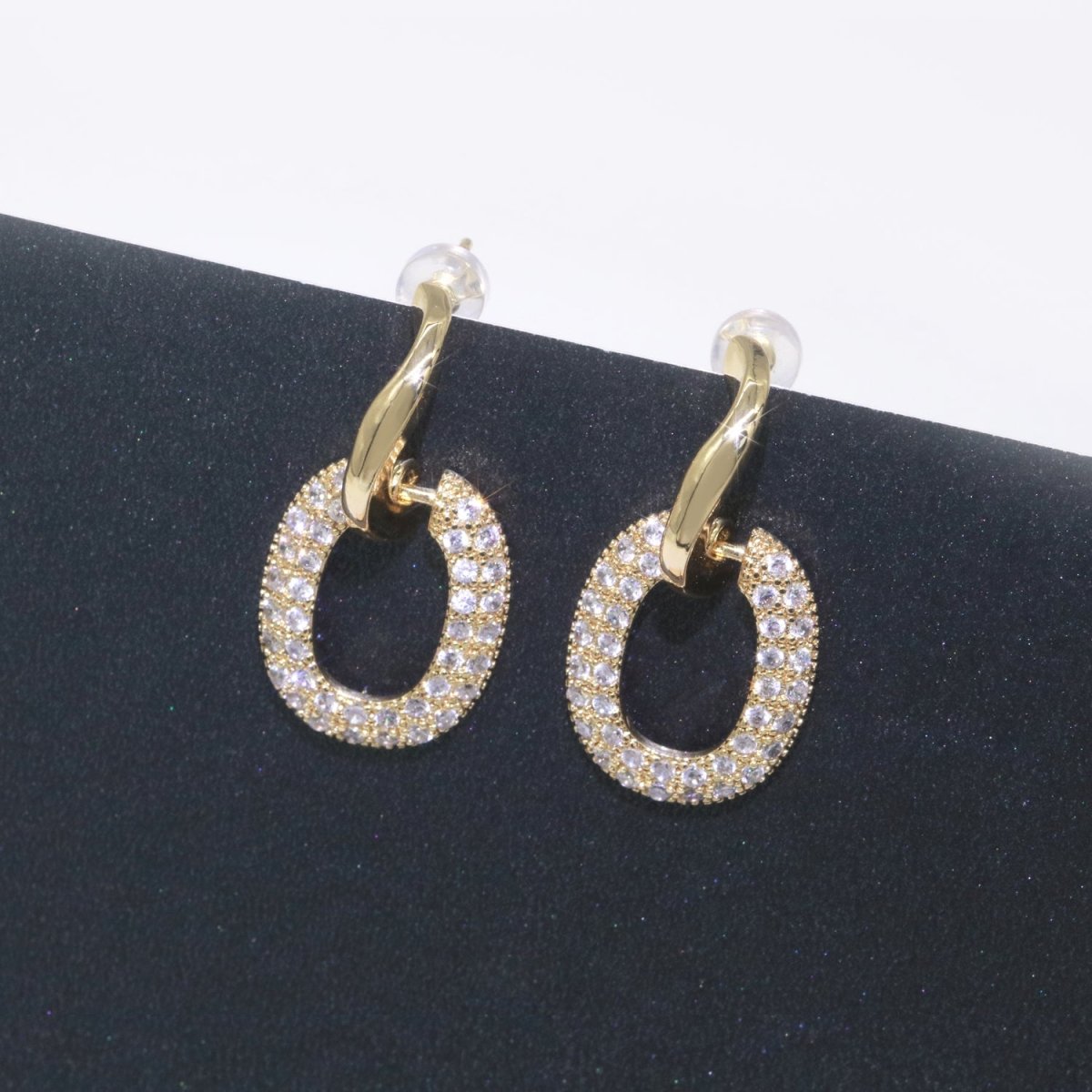 Dainty Gold Hoop Earring Micro Pave Dangle Round Stud Earring T-045 - DLUXCA