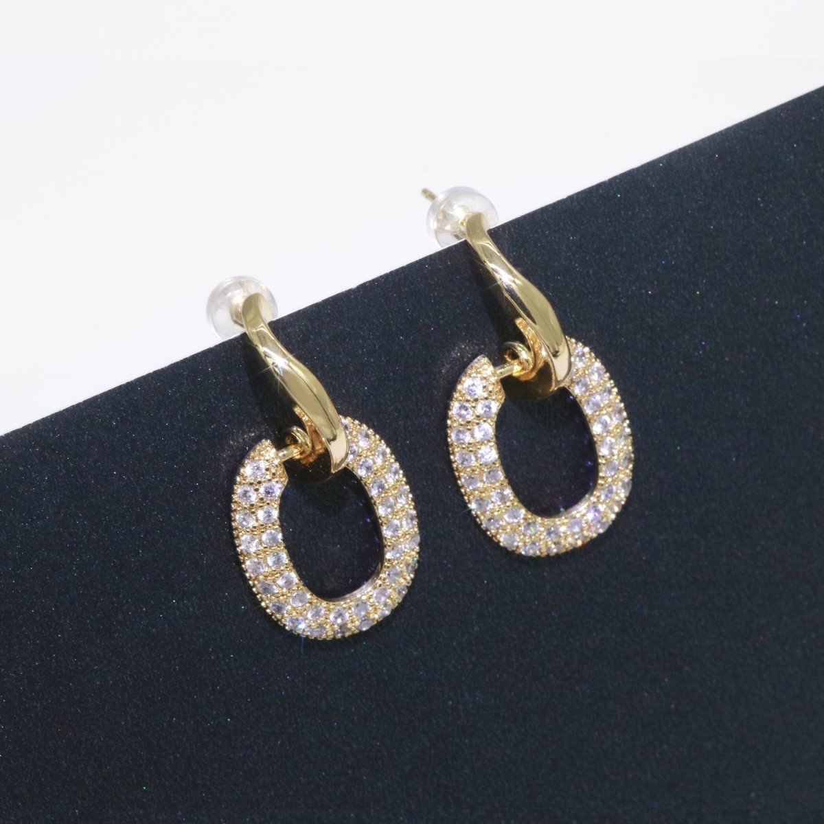 Dainty Gold Hoop Earring Micro Pave Dangle Round Stud Earring T-045 - DLUXCA