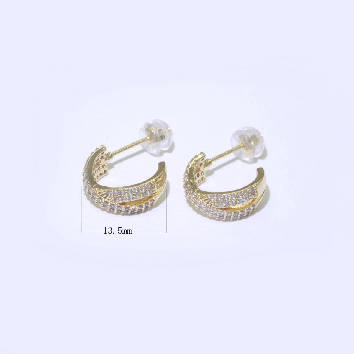 Dainty Gold Hoop Earring Micro Pave Hoop Stud Earring T-043 - DLUXCA