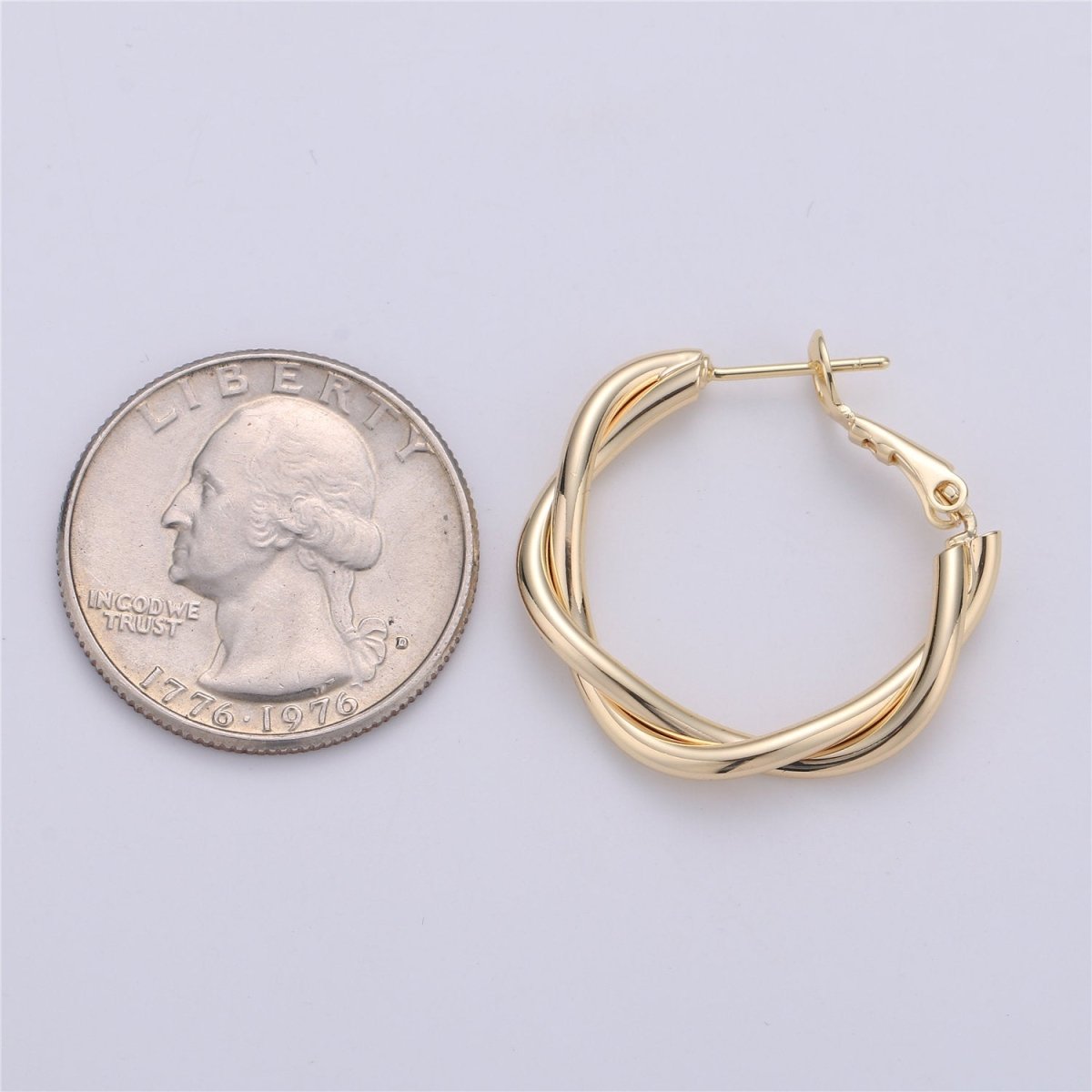 Dainty Gold Hoop Earring- Twisted Hoop Earring - Thin Earring - Gold Filled Hoop Ring - Minimalist Jewelry - 27mm Hoop Unique Earring Supply K-213 - DLUXCA