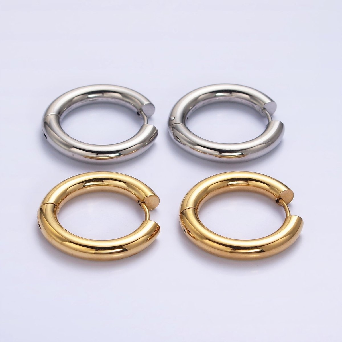 Dainty Gold Hoop Huggie Earrings 23mm Stainless Steel Hypoallergenic, Sleeper Hoops AD877 - DLUXCA