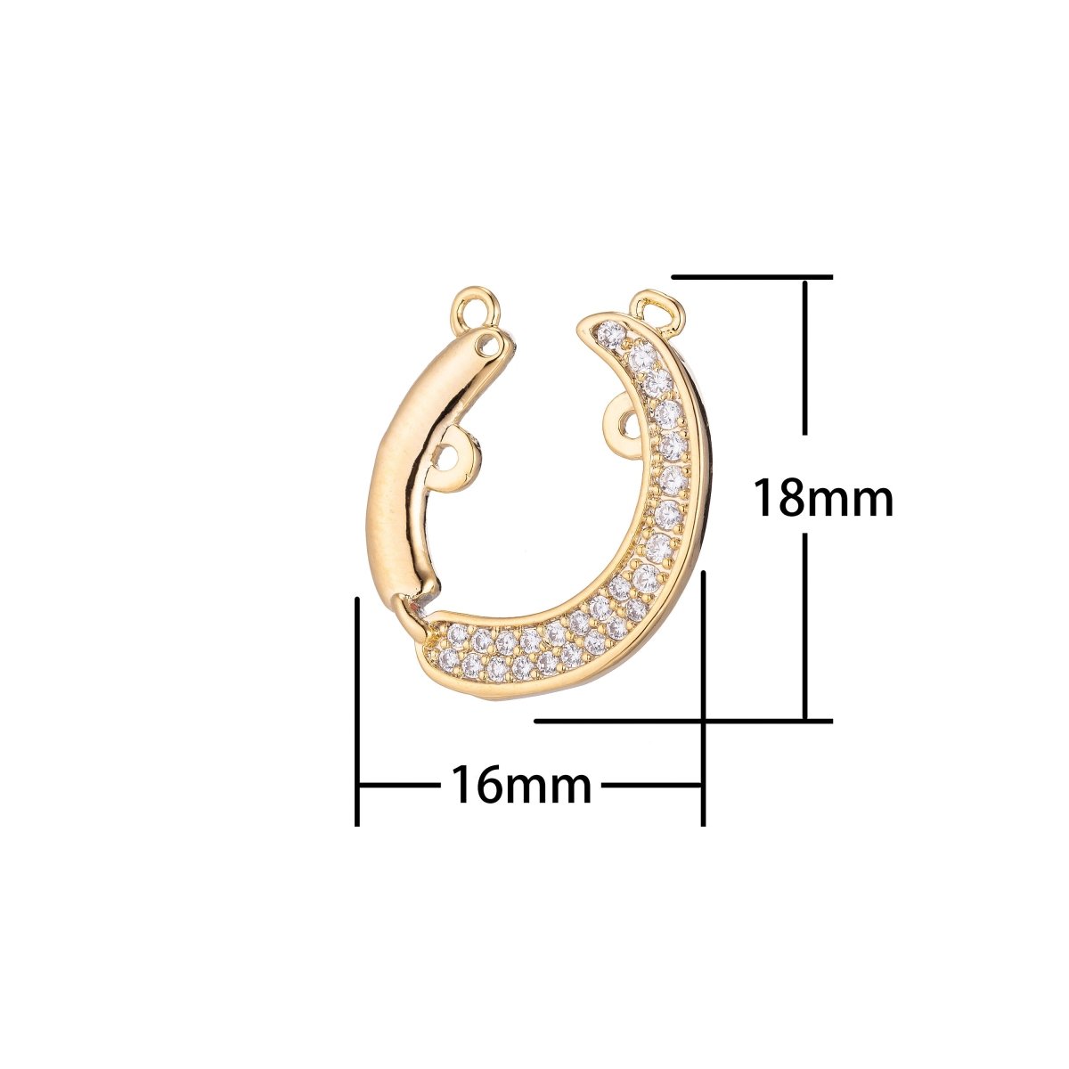Dainty Gold Horseshoe Curved Bracelet Connector, Elegant Unique Micro Pave CZ Charm, Layering Necklace Pendant for Jewelry Making F-761 - DLUXCA