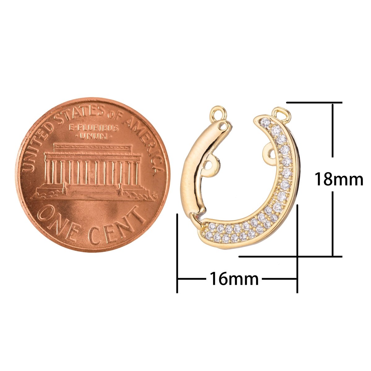 Dainty Gold Horseshoe Curved Bracelet Connector, Elegant Unique Micro Pave CZ Charm, Layering Necklace Pendant for Jewelry Making F-761 - DLUXCA