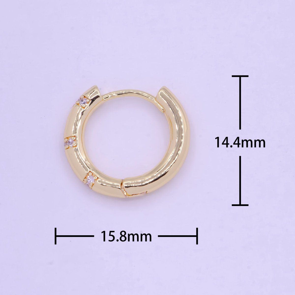 Dainty Gold Huggie Earring 16mm CZ Earring for Minimalist Jewelry Q-036 - DLUXCA