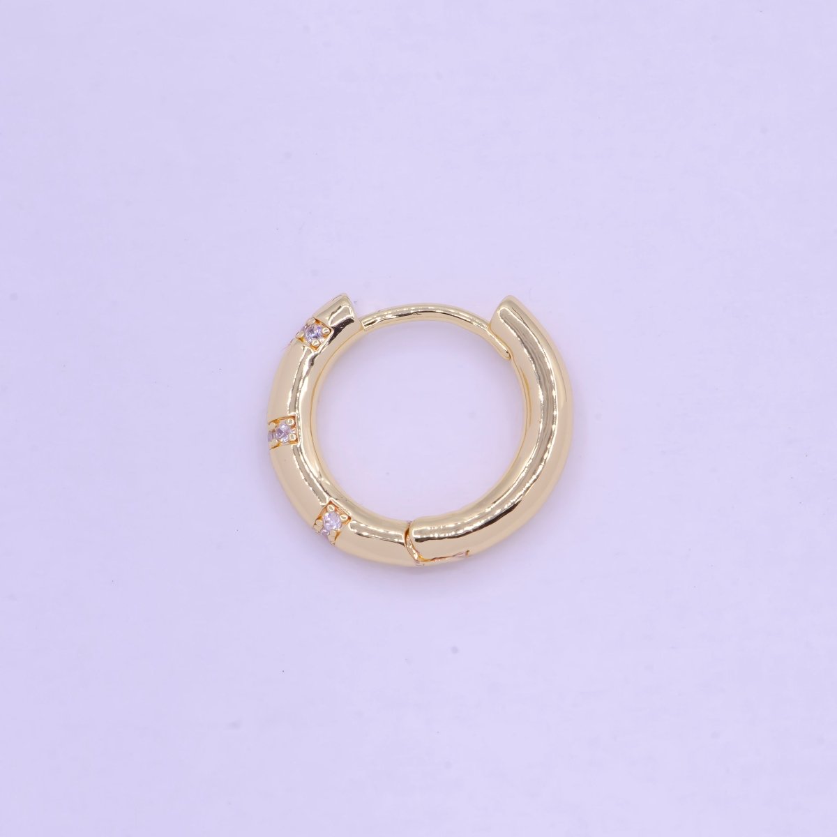 Dainty Gold Huggie Earring 16mm CZ Earring for Minimalist Jewelry Q-036 - DLUXCA