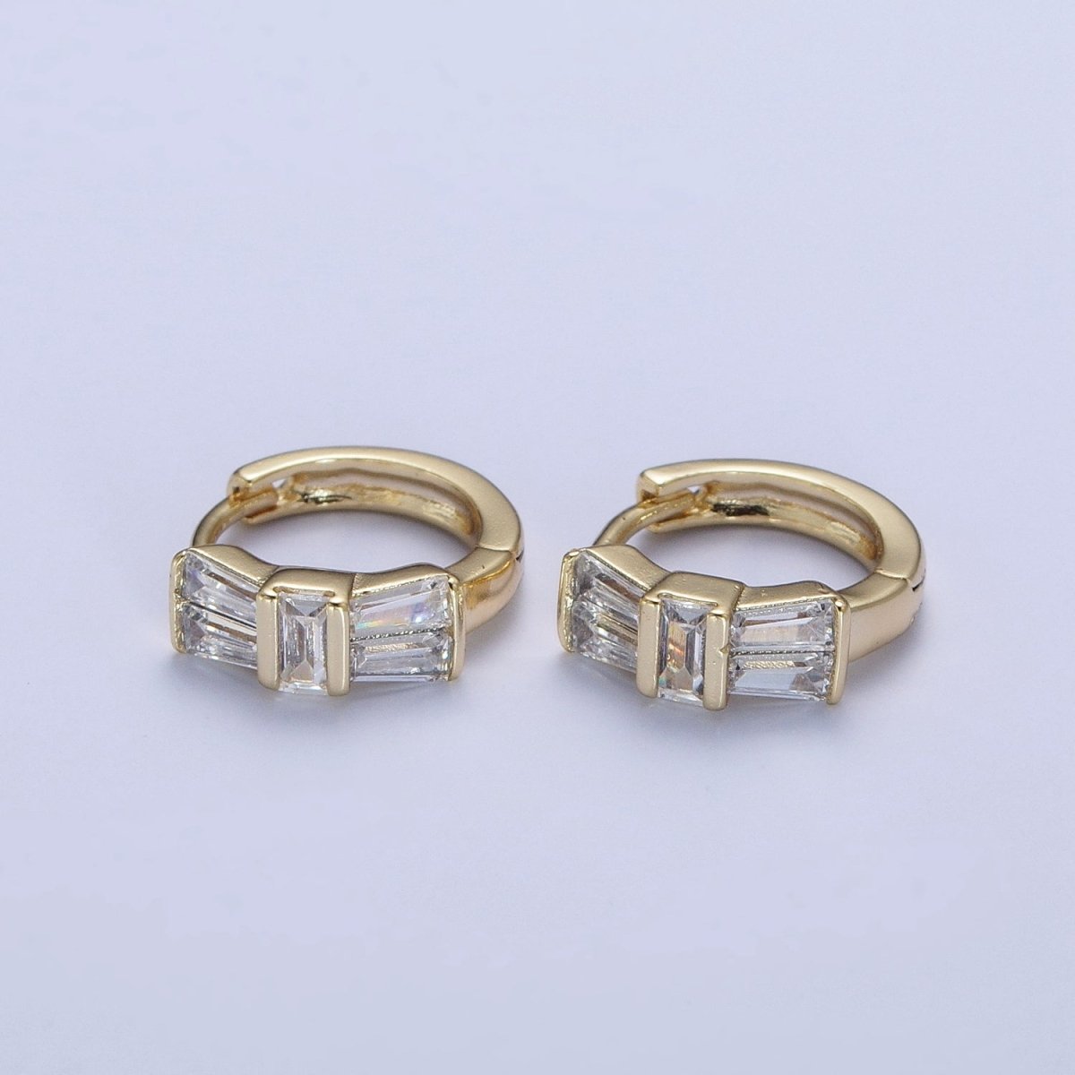Dainty Gold Huggie Earring Clear Baguette Earring for Everday Use Hypoallergenic Jewelry AE-1022 - DLUXCA