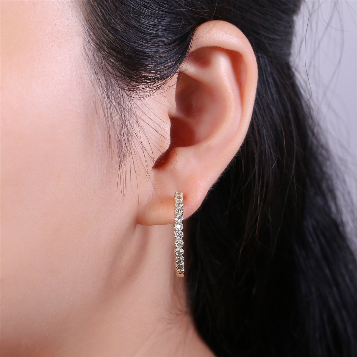 Dainty Gold Huggie Earring- Clear Cubic Earring - Gold Earring - Gold Filled Earring - Minimalist Jewelry Supply Component P-045 - DLUXCA
