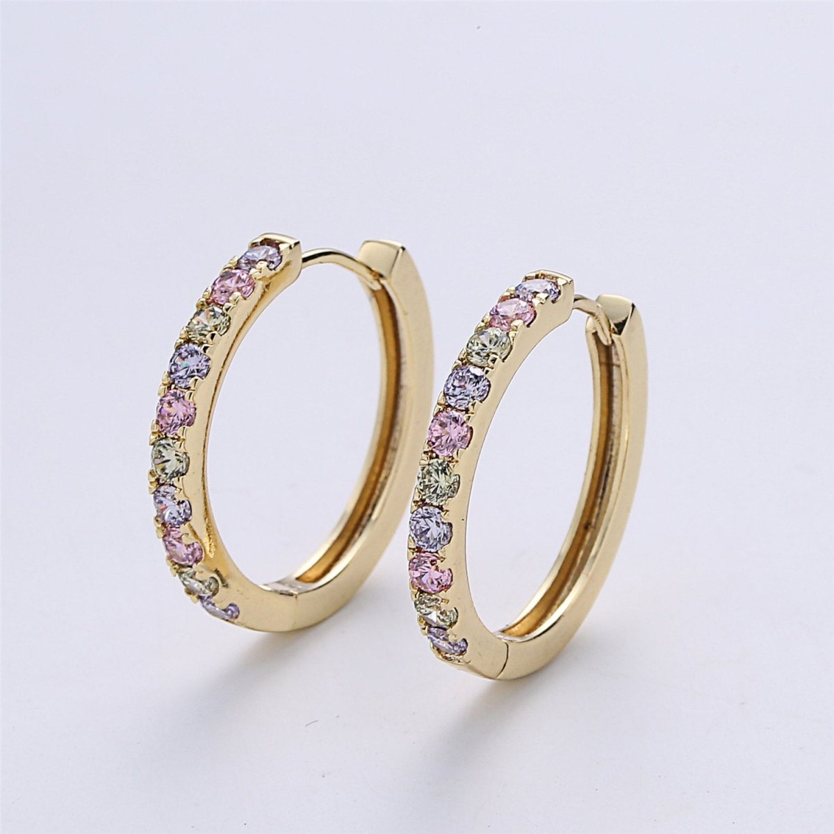 Dainty Gold Huggie Earring- Multi Color Cubic Earring - Pink Blue CZ Earring - Gold Filled Earring - Minimalist Jewelry Supply Component Q-003 - DLUXCA