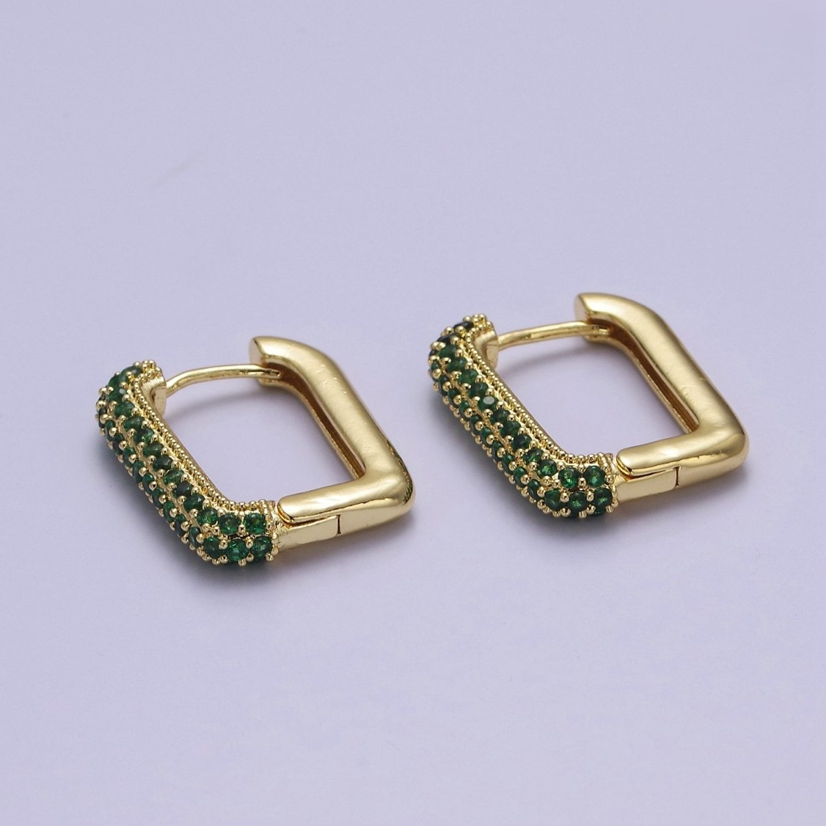 Dainty Gold Huggie Earrings, Rectangle CZ Hoop EarringsV-361 V-362 V-363 - DLUXCA
