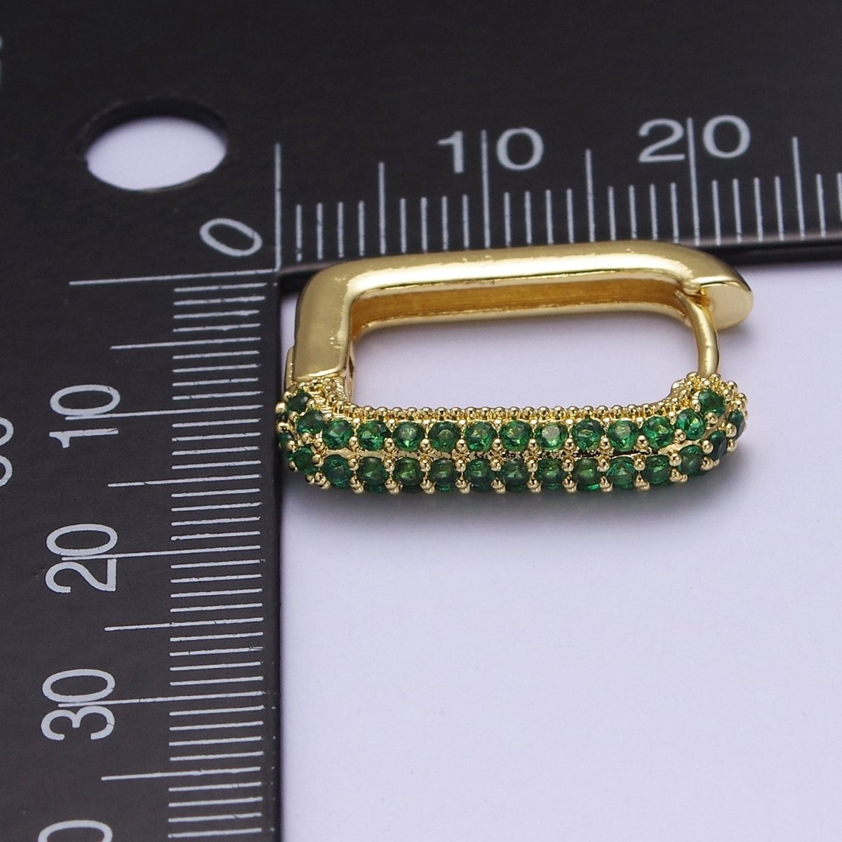 Dainty Gold Huggie Earrings, Rectangle CZ Hoop EarringsV-361 V-362 V-363 - DLUXCA