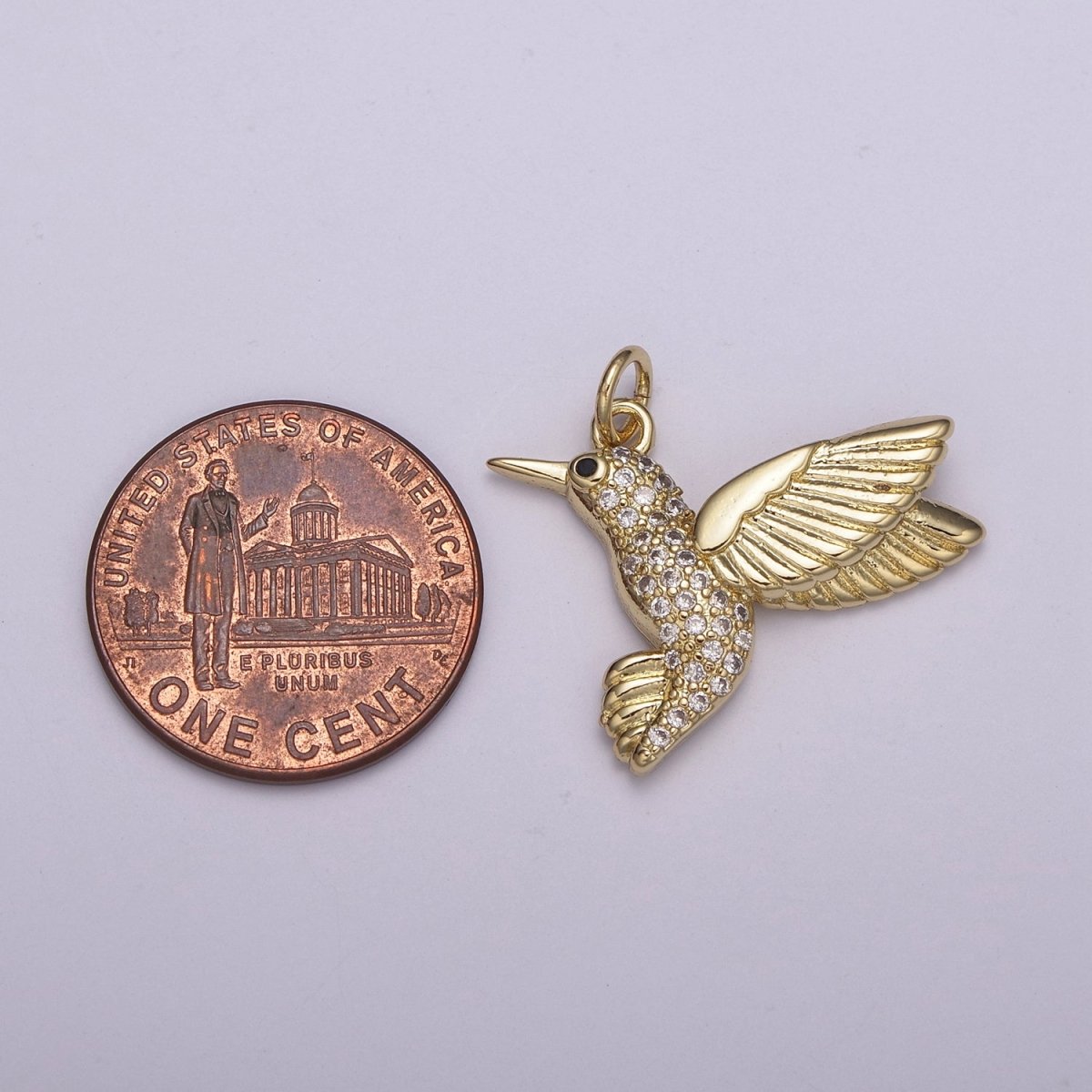 Dainty Gold Humming Bird Charms Micro Pave Bird Charm N-235 - DLUXCA