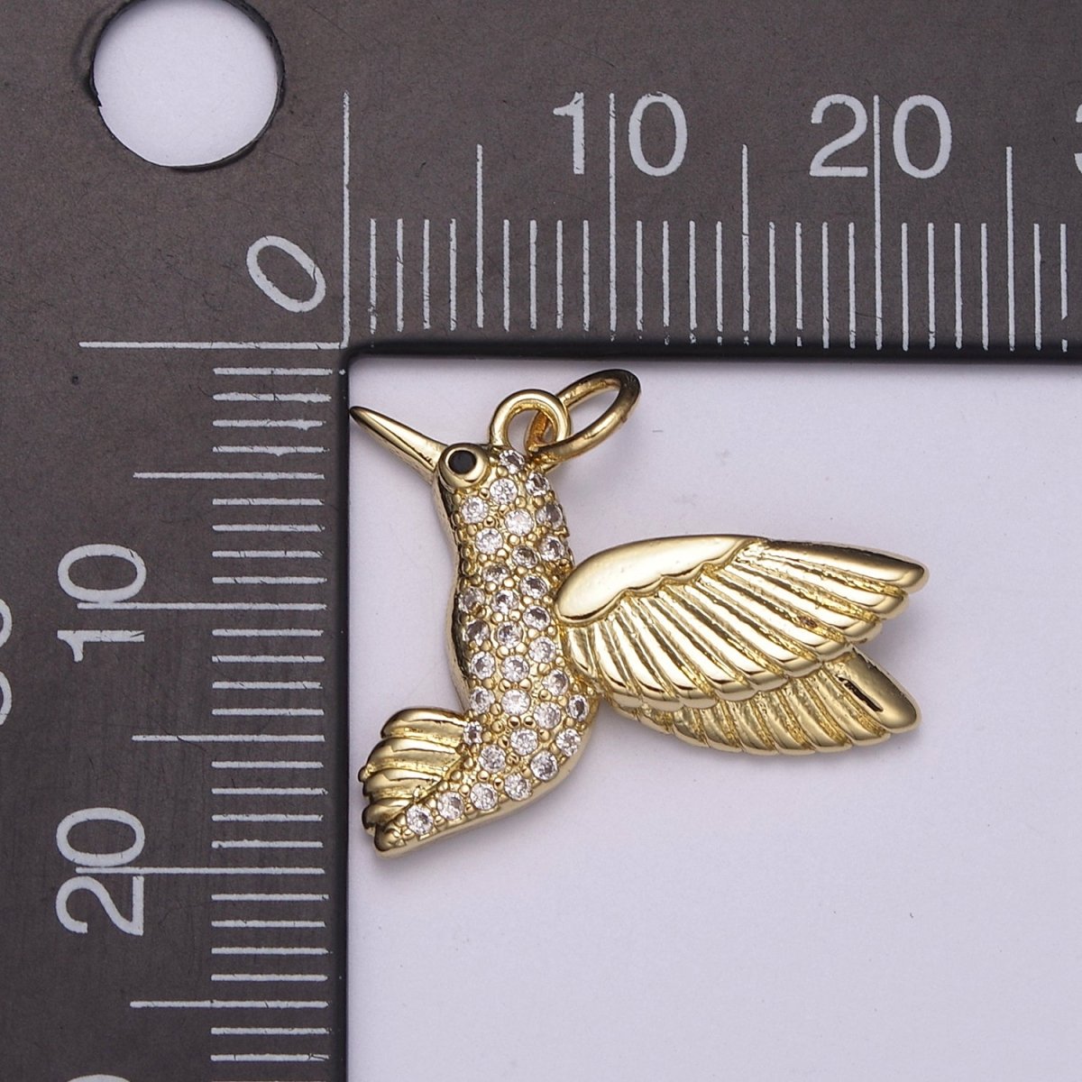 Dainty Gold Humming Bird Charms Micro Pave Bird Charm N-235 - DLUXCA