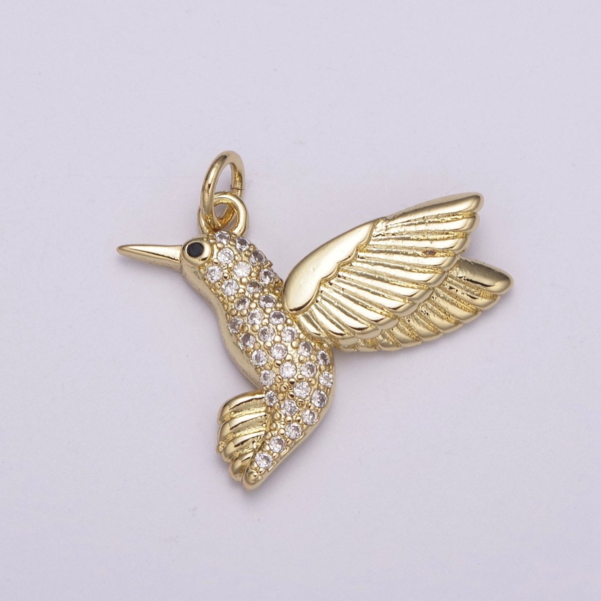 Dainty Gold Humming Bird Charms Micro Pave Bird Charm N-235 - DLUXCA