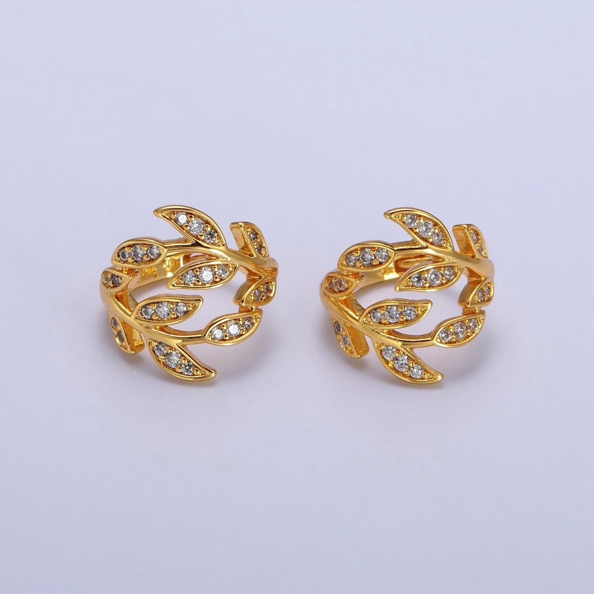 Dainty Gold Laurel Leaves Hoop Earrings CZ Olive Leaf Huggie Earrings Modern Earrings | AB126 - DLUXCA